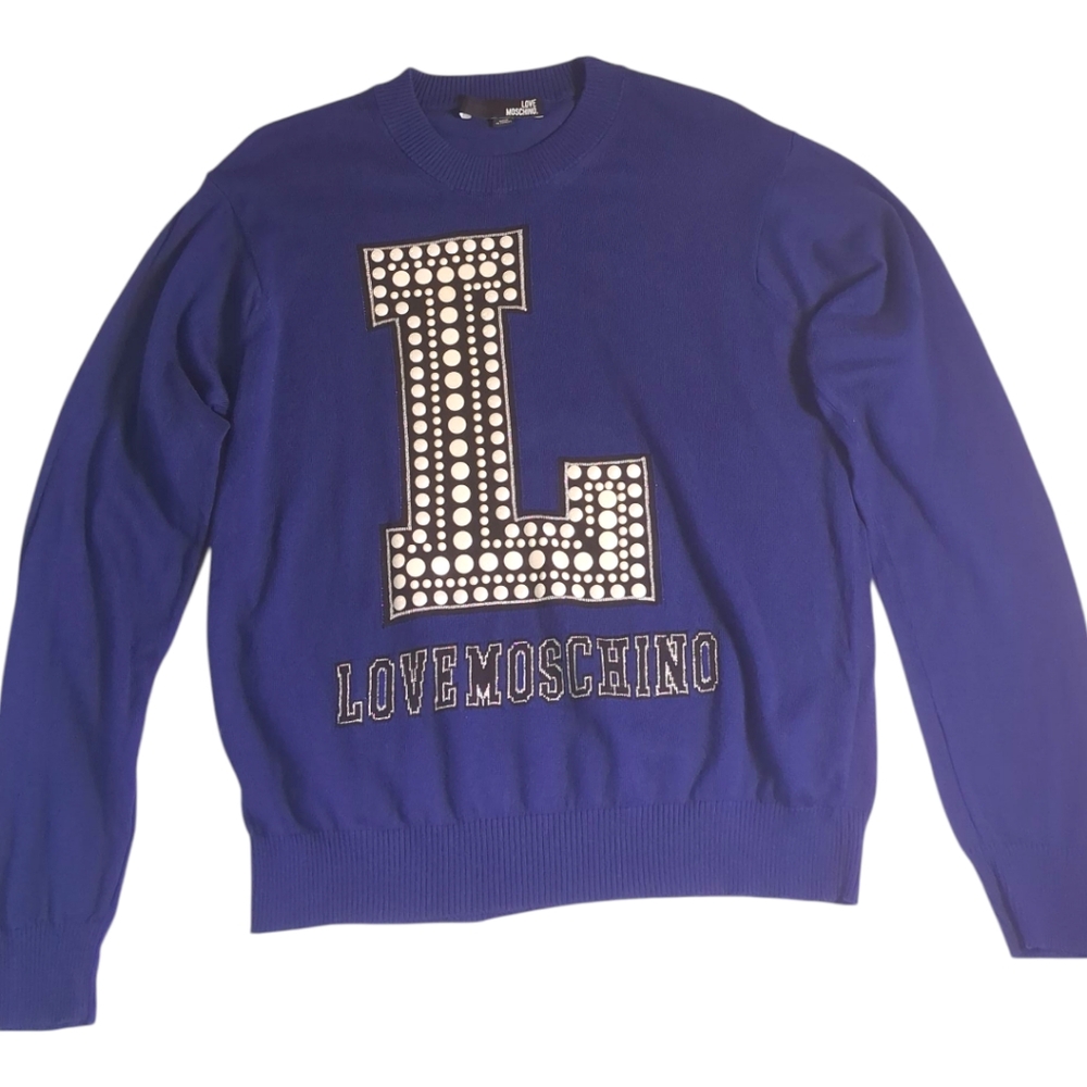 Royal Blue LOVE MOSCHINO Pearly Accent Cotton Sweater SZ Medium